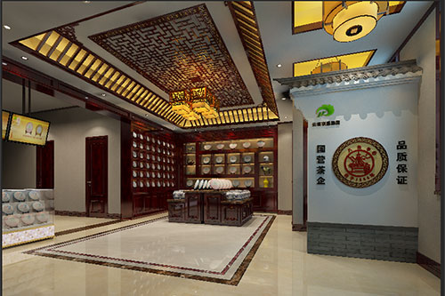 芗城古朴典雅的中式茶叶店大堂设计效果图