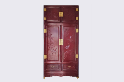 芗城高端中式家居装修深红色纯实木衣柜